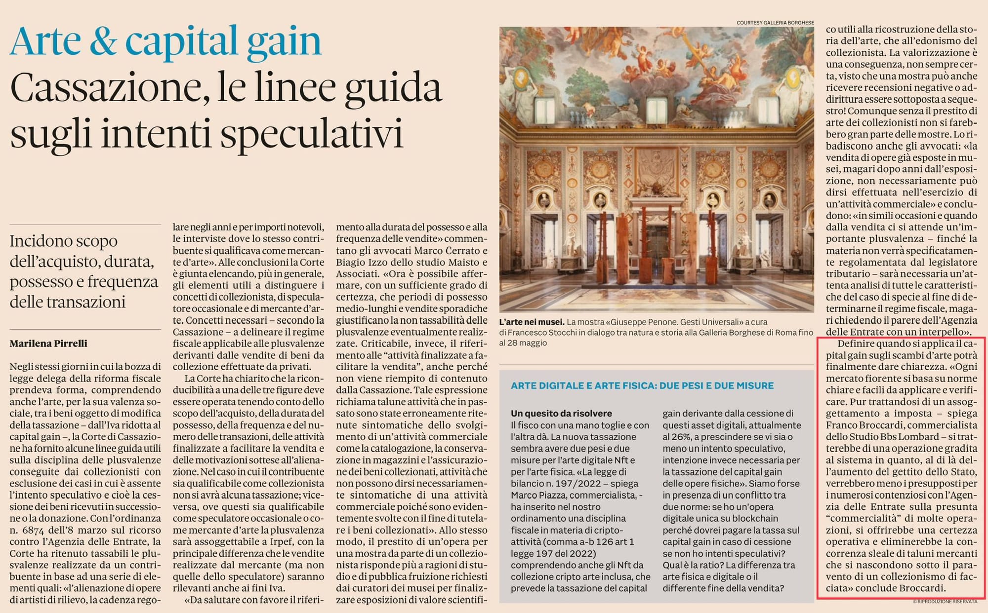 Arte e Capital Gain, le linee guida sugli intenti speculativi