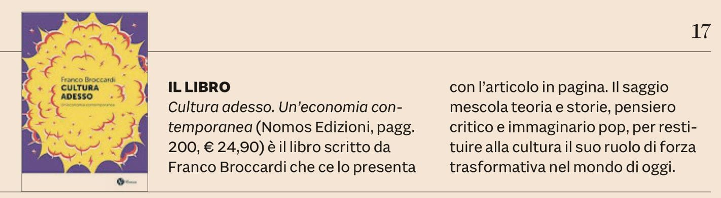 "Cultura adesso. Un'economia contemporanea" su Il Sole 24 Ore